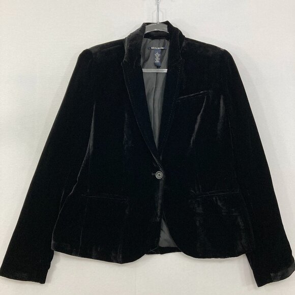 Lucky Brand VTG Velvet Blazer Black Silk Rayon Blend One Button Women’s Large - Picture 1 of 9